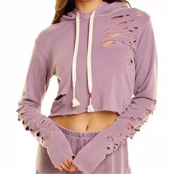 NWT Wildfox Rags To Riches Ivy Sweatshirt hoodie lounge dusty rose distressed S - Picture 2 of 13